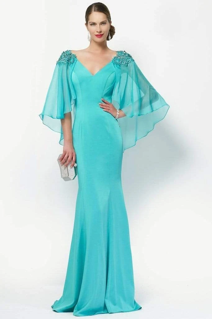 Formal Gowns Alyce Paris - Embellished V-Neck Mother Of The Bride Gown With Sheer Capelet 27170 5 Formal Gowns Alyce Paris - Embellished V-Neck Mother Of The Bride Gown With Sheer Capelet 27170
