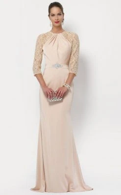 Alyce Paris Long Lace Sleeved Cutout Back Sheath Gown 27156 - 1 Pc Rosewater In Size 14 Available