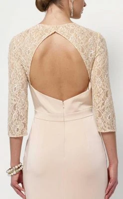 Alyce Paris Long Lace Sleeved Cutout Back Sheath Gown 27156 - 1 Pc Rosewater In Size 14 Available