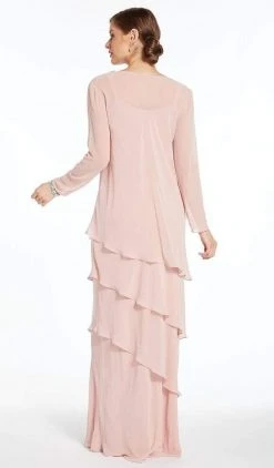 Formal Gowns Alyce Paris - Long Sleeve Cowl Neck Tiered Sheath Gown 27298 - 1 Pc Midnight Blue In Size 12 Available