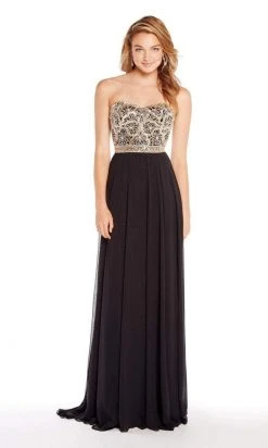 Formal Gowns Alyce Paris - Metallic Beaded Bodice Strapless Chiffon Gown 60191 - 1 Pc Black In Size 4 Available