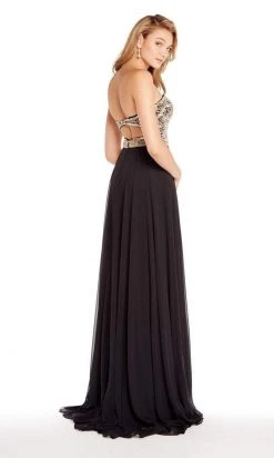 Formal Gowns Alyce Paris - Metallic Beaded Bodice Strapless Chiffon Gown 60191 - 1 Pc Black In Size 4 Available