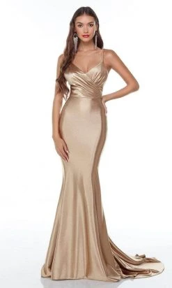 Alyce Paris - Metallic Strappy Evening Dress 61170 - 1 Pc Gold In Size 12 Available