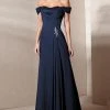 Alyce Paris - Mother Of The Bride - 29300 Draped Off-Shoulder Rhinestone Brooch Accent A-Line Gown - 1 Pc Navy In Size 8 Available Formal Gowns 1 Alyce Paris - Mother Of The Bride - 29300 Draped Off-Shoulder Rhinestone Brooch Accent A-Line Gown - 1 Pc Navy In Size 8 Available Formal Gowns
