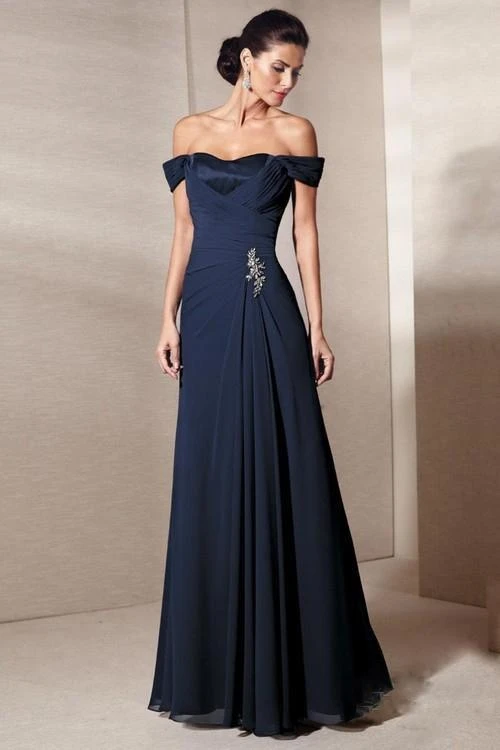 Alyce Paris - Mother Of The Bride - 29300 Draped Off-Shoulder Rhinestone Brooch Accent A-Line Gown - 1 Pc Navy In Size 8 Available Formal Gowns 3 Alyce Paris - Mother Of The Bride - 29300 Draped Off-Shoulder Rhinestone Brooch Accent A-Line Gown - 1 Pc Navy In Size 8 Available Formal Gowns