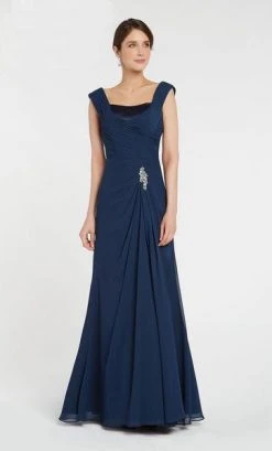 Alyce Paris - Mother Of The Bride - 29300 Draped Off-Shoulder Rhinestone Brooch Accent A-Line Gown - 1 Pc Navy In Size 8 Available Formal Gowns 7 Alyce Paris - Mother Of The Bride - 29300 Draped Off-Shoulder Rhinestone Brooch Accent A-Line Gown - 1 Pc Navy In Size 8 Available Formal Gowns