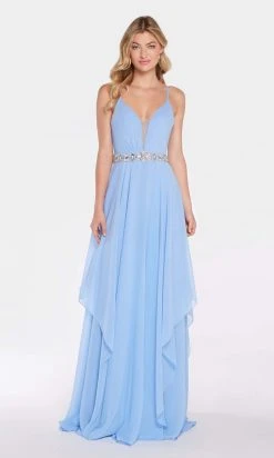 Alyce Paris Plunging Asymmetrical Cascade Chiffon Gown 60092 - 1 Pc Periwinkle In Size 8 Available Formal Gowns