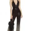 Alyce Paris - Plunging V-Neck Sequin Jumpsuit 60837 - 1 Pc Black-Gold In Size 10 Available Plus Size Dresses