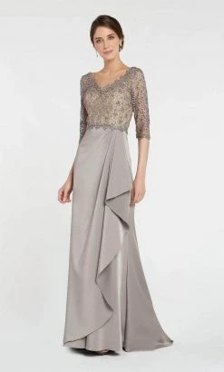 Alyce Paris - Quarter Sleeve Lace Formal Dress 27260 - 1 Pc Charcoal In Size 10 Available