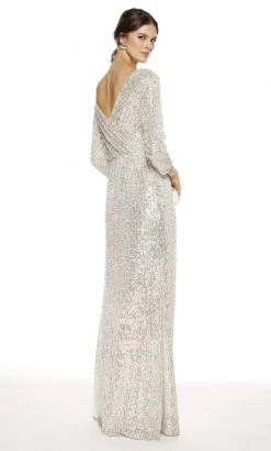 Alyce Paris - Quarter Sleeve Sequined Long Dress 27358 - 1 Pc Wine In Size 14 Available