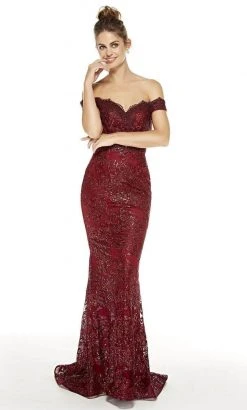 Formal Gowns Alyce Paris - Sequin Embroidered Trumpet Dress 60651 - 1 Pc Burgundy In Size 12 Available