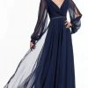 Alyce Paris - Sheer Long Sleeve V-Neck Chiffon Gown 27295
