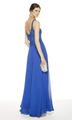 Alyce Paris - Sleeveless Embellished Bodice Chiffon A-Line Gown 27395 - 1 Pc Sapphire In Size 22 Available