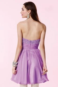 Cocktail Dresses Alyce Paris - Strapless Sequined And Pleated Sweetheart Neck Short Chiffon Dress 3655