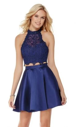 Alyce Paris Two-Piece Lace Overlaid Mikado Dress 3800