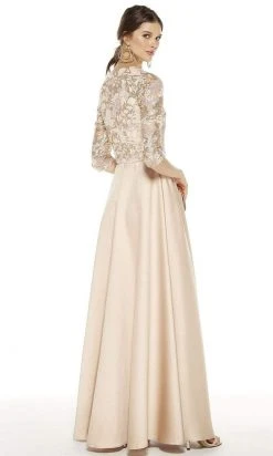 Formal Gowns Alyce Paris - V-Neck Embroidered Lace Bodice A-Line Gown 27388SC - 1 Pc Latte In Size 16 Available