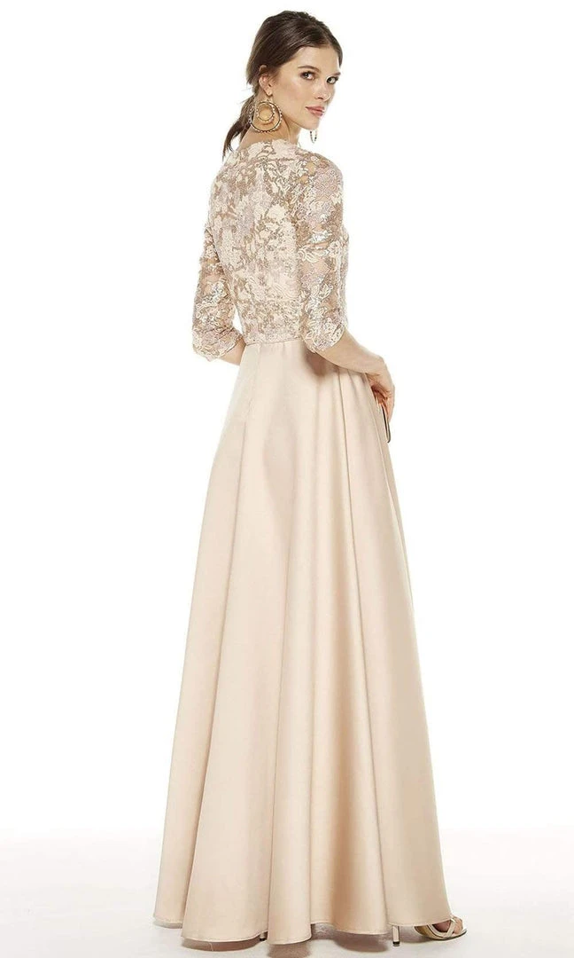 Formal Gowns Alyce Paris - V-Neck Embroidered Lace Bodice A-Line Gown 27388SC - 1 Pc Latte In Size 16 Available 4 Formal Gowns Alyce Paris - V-Neck Embroidered Lace Bodice A-Line Gown 27388SC - 1 Pc Latte In Size 16 Available