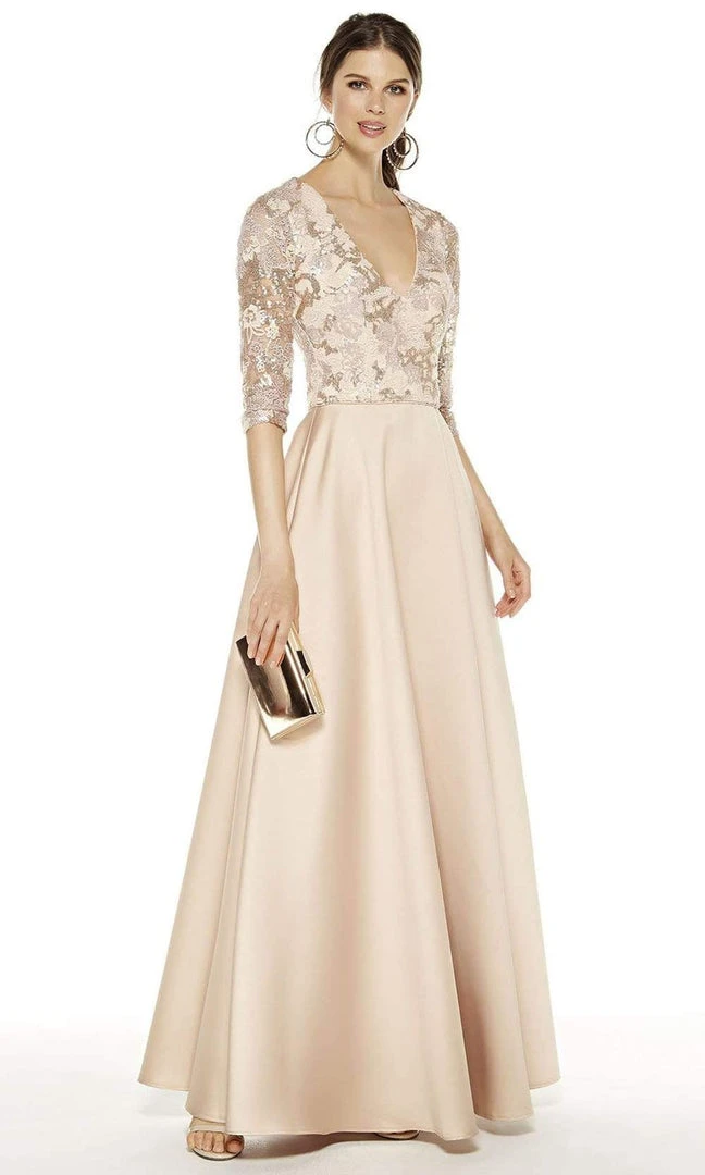 Formal Gowns Alyce Paris - V-Neck Embroidered Lace Bodice A-Line Gown 27388SC - 1 Pc Latte In Size 16 Available 3 Formal Gowns Alyce Paris - V-Neck Embroidered Lace Bodice A-Line Gown 27388SC - 1 Pc Latte In Size 16 Available
