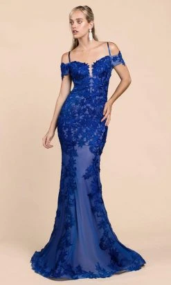 Andrea And Leo - A0258 Lace Embellished Off-Shoulder Trumpet Dress Formal Gowns