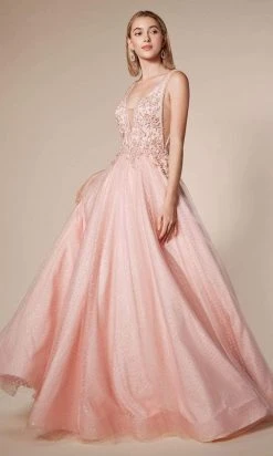 Formal Gowns Andrea And Leo - A0696 Floral Appliqued Beaded V Cut Bodice Ballgown