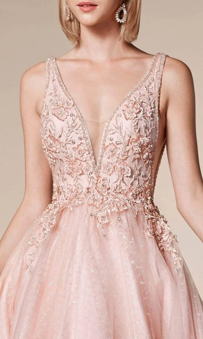 Formal Gowns Andrea And Leo - A0696 Floral Appliqued Beaded V Cut Bodice Ballgown 8 Formal Gowns Andrea And Leo - A0696 Floral Appliqued Beaded V Cut Bodice Ballgown