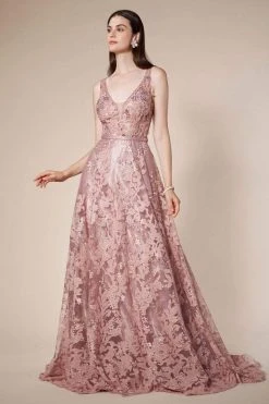 Andrea And Leo - A0701 Plunging V Neck A-Line Dress Formal Gowns