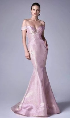 Formal Gowns Andrea And Leo - A0725 Off-Shoulder Metallic Jacquard Mermaid Gown
