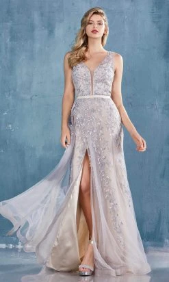 Andrea And Leo - A0817 Applique High Slit Trumpet Dress