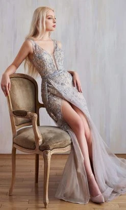 Andrea And Leo - A0817 Applique High Slit Trumpet Dress