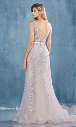 Andrea And Leo - A0817 Applique High Slit Trumpet Dress