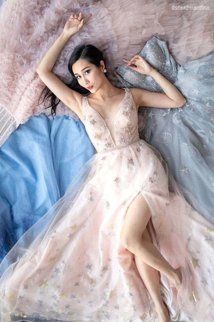 Formal Gowns Andrea And Leo - A0827 Plunging V Neck A-Line Gown With Slit 9 Formal Gowns Andrea And Leo - A0827 Plunging V Neck A-Line Gown With Slit