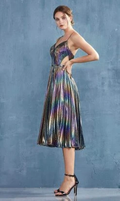 Cocktail Dresses Andrea And Leo - A0864 V Neck Pleated A-Line Dress