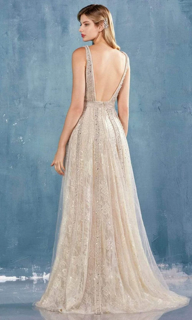 Andrea And Leo - A0966 V Neck Beaded Fit And Flare Dress Formal Gowns 5 Andrea And Leo - A0966 V Neck Beaded Fit And Flare Dress Formal Gowns