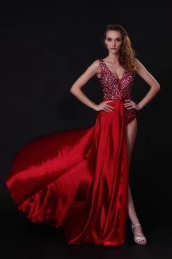 Angela & Alison - 21042A Sleeveless Jeweled Plunging V-Neck Gown Formal Gowns