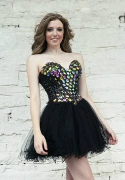 Angela & Alison - 21064 Strapless Corset Bodice Bejeweled Dress