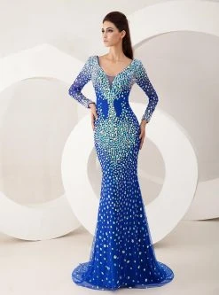 Formal Gowns Angela & Alison - 21095 Long Sleeve Plunging Bejeweled Gown 18 Formal Gowns Angela & Alison - 21095 Long Sleeve Plunging Bejeweled Gown