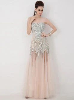 Angela & Alison - 41001 Strapless Crystal-Festooned Tulle Gown Formal Gowns