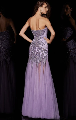 Angela & Alison - 41001 Strapless Crystal-Festooned Tulle Gown Formal Gowns