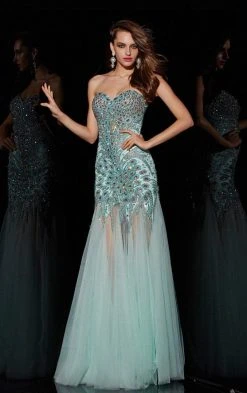 Angela & Alison - 41001 Strapless Crystal-Festooned Tulle Gown Formal Gowns