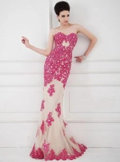 Angela & Alison - 41002 Strapless Adorned Applique Sheath Gown Formal Gowns