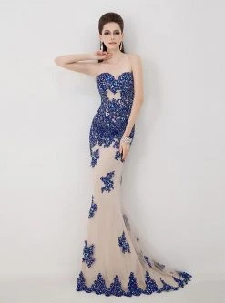 Angela & Alison - 41002 Strapless Adorned Applique Sheath Gown Formal Gowns