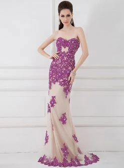 Angela & Alison - 41002 Strapless Adorned Applique Sheath Gown Formal Gowns
