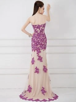 Angela & Alison - 41002 Strapless Adorned Applique Sheath Gown Formal Gowns