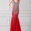 Angela & Alison - 41012 Shimmering Ornate V-Neck Trumpet Gown Formal Gowns
