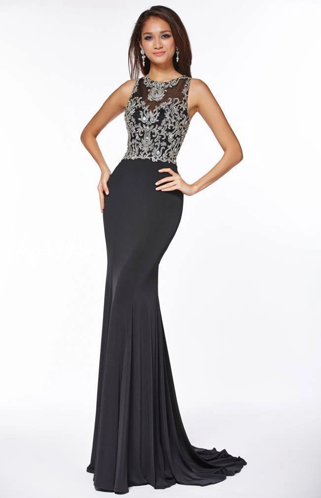 Angela & Alison - 51022 Silver Filigree Illusion Sleeveless Gown 3 Angela & Alison - 51022 Silver Filigree Illusion Sleeveless Gown