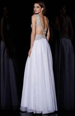 Angela & Alison - 51047 Rhinestone Accented A-line Dress - 1 Pc White In Size 14 Available Formal Gowns