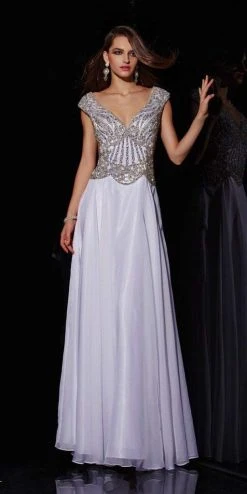 Angela & Alison - 51047 Rhinestone Accented A-line Dress - 1 Pc White In Size 14 Available Formal Gowns