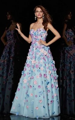 Angela & Alison - 51058 Floral Applique Embellished Long Dress Formal Gowns
