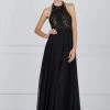 Formal Gowns Angela & Alison - 61009 Floral Beaded High Halter Tulle Gown 2 Formal Gowns Angela & Alison - 61009 Floral Beaded High Halter Tulle Gown