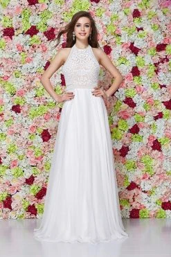 Formal Gowns Angela & Alison - 61009 Floral Beaded High Halter Tulle Gown